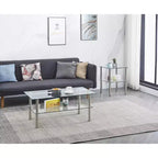 Table basse moderne à 2 niveaux avec étagère de rangement, design peu encombrant pour salon