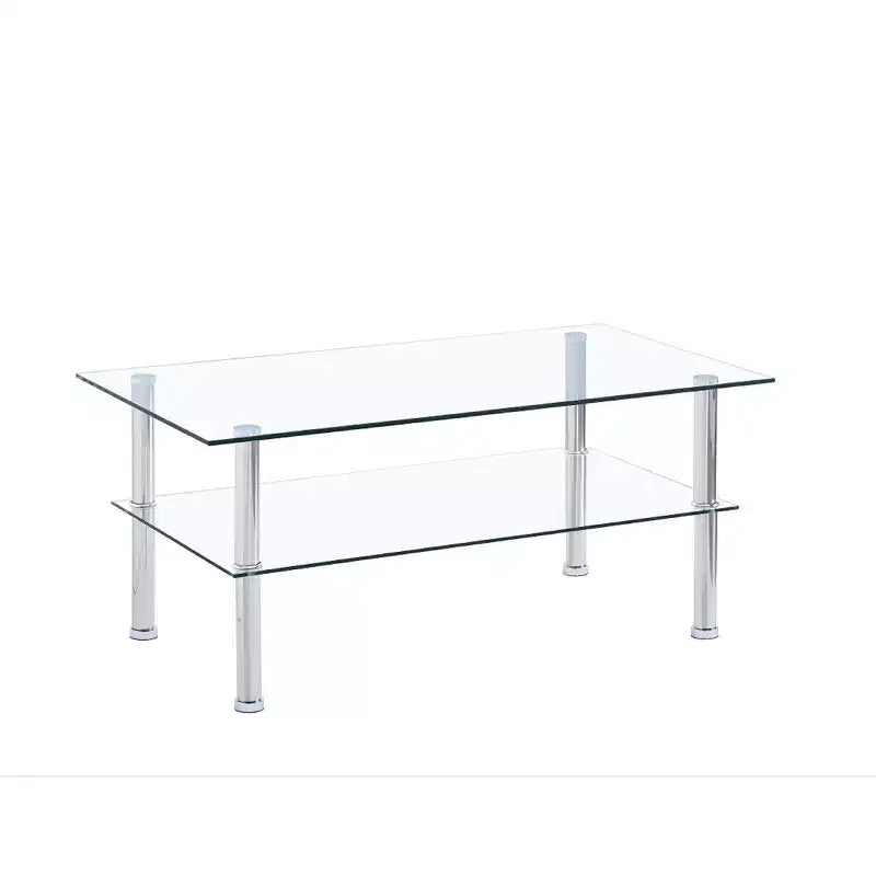 Table basse moderne à 2 niveaux avec étagère de rangement, design peu encombrant pour salon