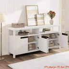 Meuble TV de salon de ferme de 63 po pour téléviseurs jusqu'à 65 po, console de divertissement rustique de style bohème avec 4 portes et étagère ouverte, supports de console de télévision