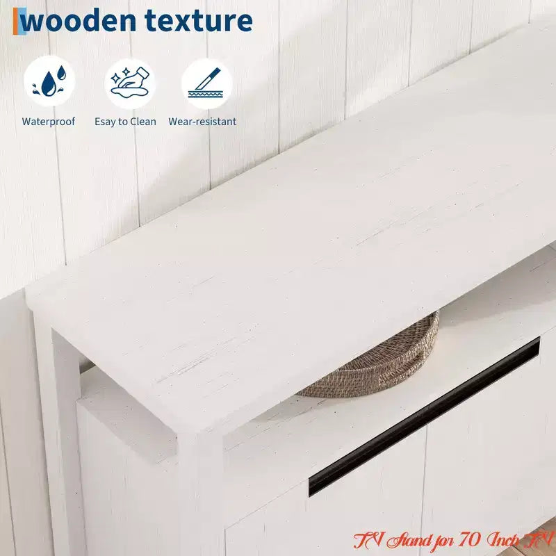 Meuble TV de salon de ferme de 63 po pour téléviseurs jusqu'à 65 po, console de divertissement rustique de style bohème avec 4 portes et étagère ouverte, supports de console de télévision