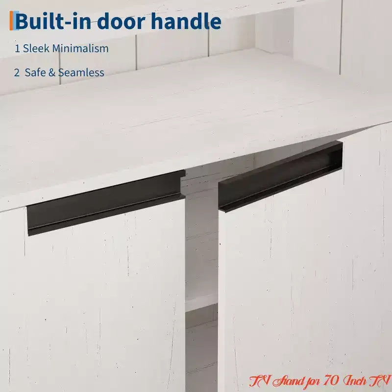 Meuble TV de salon de ferme de 63 po pour téléviseurs jusqu'à 65 po, console de divertissement rustique de style bohème avec 4 portes et étagère ouverte, supports de console de télévision