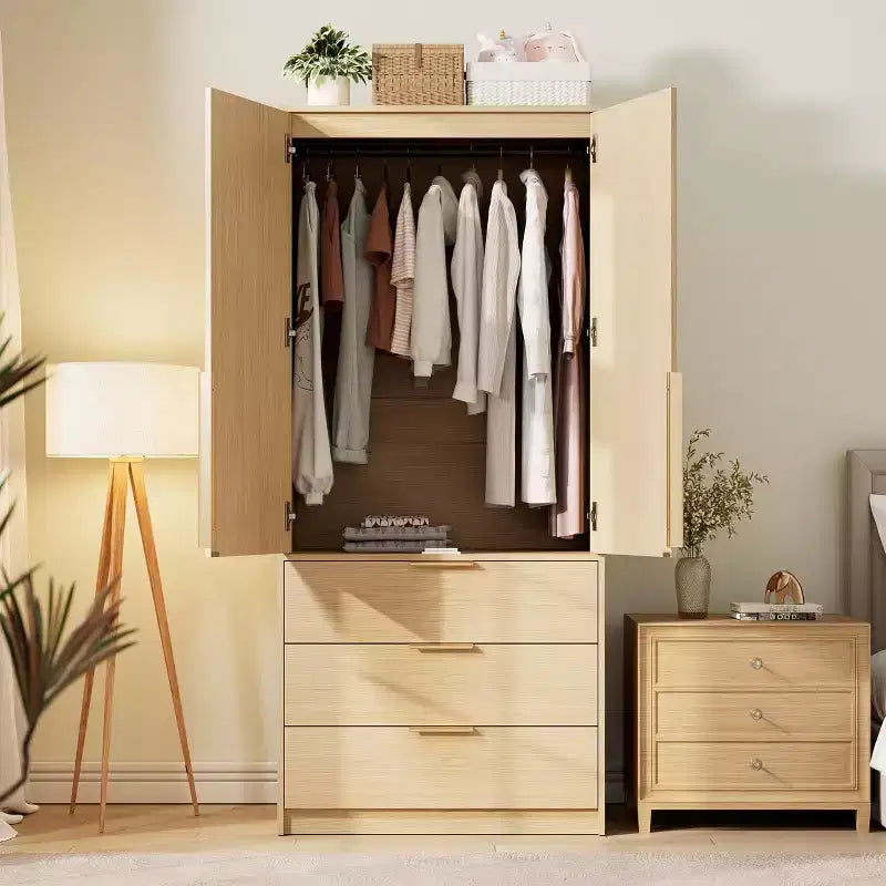 Armoire penderie 3 tiroirs, tringle et deux portes