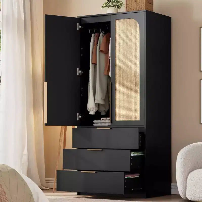 Armoire penderie 3 tiroirs, tringle et deux portes