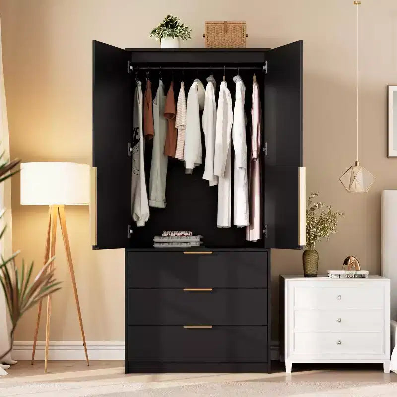 Armoire penderie 3 tiroirs, tringle et deux portes