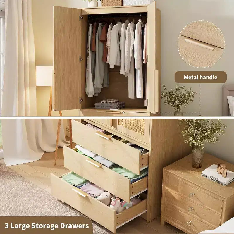 Armoire penderie 3 tiroirs, tringle et deux portes