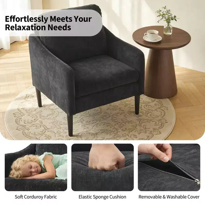 Chaise d'appoint moderne, Fauteuil de lecture confortable en tissu chenille pour adultes, Fauteuil incurvé, Fauteuil d'appoint individuel moderne Cloud