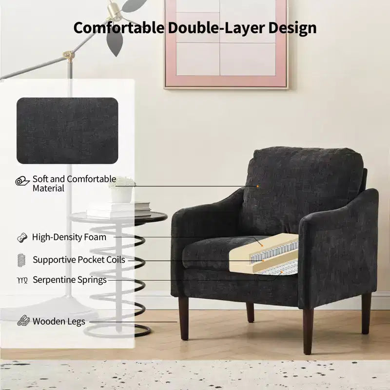 Chaise d'appoint moderne, Fauteuil de lecture confortable en tissu chenille pour adultes, Fauteuil incurvé, Fauteuil d'appoint individuel moderne Cloud