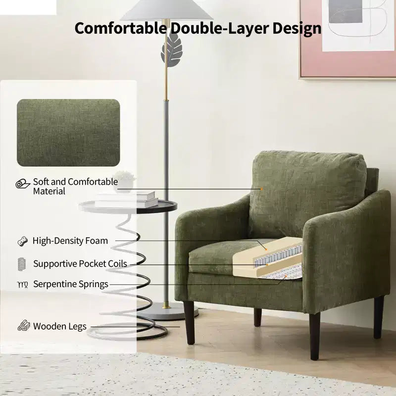 Chaise d'appoint moderne, Fauteuil de lecture confortable en tissu chenille pour adultes, Fauteuil incurvé, Fauteuil d'appoint individuel moderne Cloud