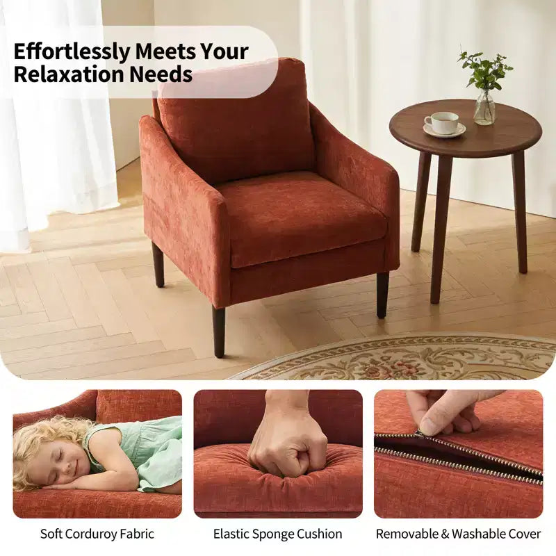 Chaise d'appoint moderne, Fauteuil de lecture confortable en tissu chenille pour adultes, Fauteuil incurvé, Fauteuil d'appoint individuel moderne Cloud
