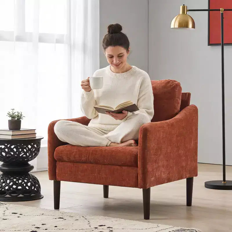 Chaise d'appoint moderne, Fauteuil de lecture confortable en tissu chenille pour adultes, Fauteuil incurvé, Fauteuil d'appoint individuel moderne Cloud