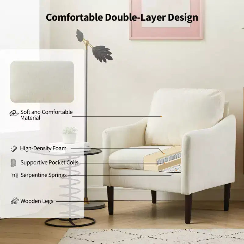 Chaise d'appoint moderne, Fauteuil de lecture confortable en tissu chenille pour adultes, Fauteuil incurvé, Fauteuil d'appoint individuel moderne Cloud