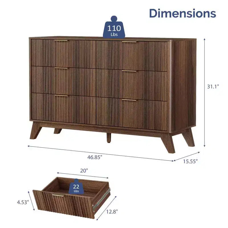 Commode à double rangée de 6 tiroirs de 119 cm (47 po)