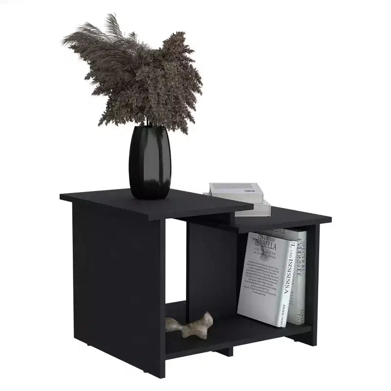 23.6 Table basse noire avec étagère ouverte, table de rangement moderne compacte et durable pour salon et bureau à domicile