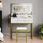 Coiffeuse avec miroir et lumières, miroir lumineux à LED, tiroirs de rangement spacieux pour produits cosmétiques et articles de toilette