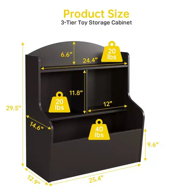 Étagère à livres et organiseur de jouets pour enfants à 3 niveaux – Casiers multi-compartiments, coins arrondis sécurisés pour les enfants, assemblage facile – Étagère de rangement idéale pour la maternelle