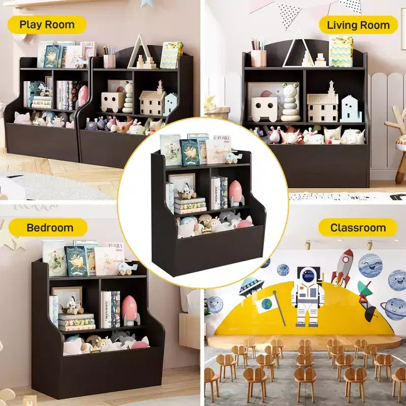 Étagère à livres et organiseur de jouets pour enfants à 3 niveaux – Casiers multi-compartiments, coins arrondis sécurisés pour les enfants, assemblage facile – Étagère de rangement idéale pour la maternelle