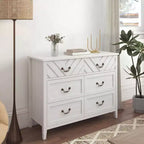 Commodes à 6 tiroirs, meuble TV en bois avec façade à motif en V, console média de centre de divertissement moderne avec rangement pour salon, appartement et entrée.