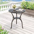 Table de salle à manger de patio en fonte d'aluminium résistante aux intempéries, table de bistrot ronde d'extérieur de 23" avec trou pour parasol, design antique, assemblage facile