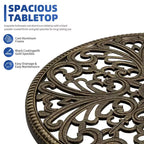 Table de salle à manger de patio en fonte d'aluminium résistante aux intempéries, table de bistrot ronde d'extérieur de 23" avec trou pour parasol, design antique, assemblage facile