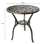 Table de salle à manger de patio en fonte d'aluminium résistante aux intempéries, table de bistrot ronde d'extérieur de 23" avec trou pour parasol, design antique, assemblage facile