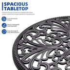 Table de salle à manger de patio en fonte d'aluminium résistante aux intempéries, table de bistrot ronde d'extérieur de 23" avec trou pour parasol, design antique, assemblage facile