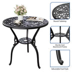 Table de salle à manger de patio en fonte d'aluminium résistante aux intempéries, table de bistrot ronde d'extérieur de 23" avec trou pour parasol, design antique, assemblage facile