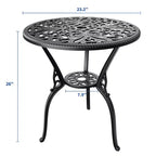 Table de salle à manger de patio en fonte d'aluminium résistante aux intempéries, table de bistrot ronde d'extérieur de 23" avec trou pour parasol, design antique, assemblage facile