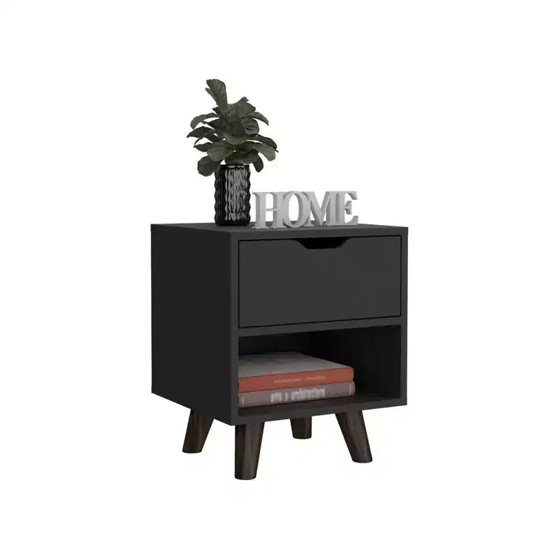 Table de chevet à un tiroir en bois noir 19