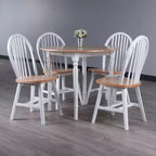 Table à manger Sorella 5 pièces Naturel/Blanc : Plateau rond à rallonge, Bois massif, 4 chaises Windsor