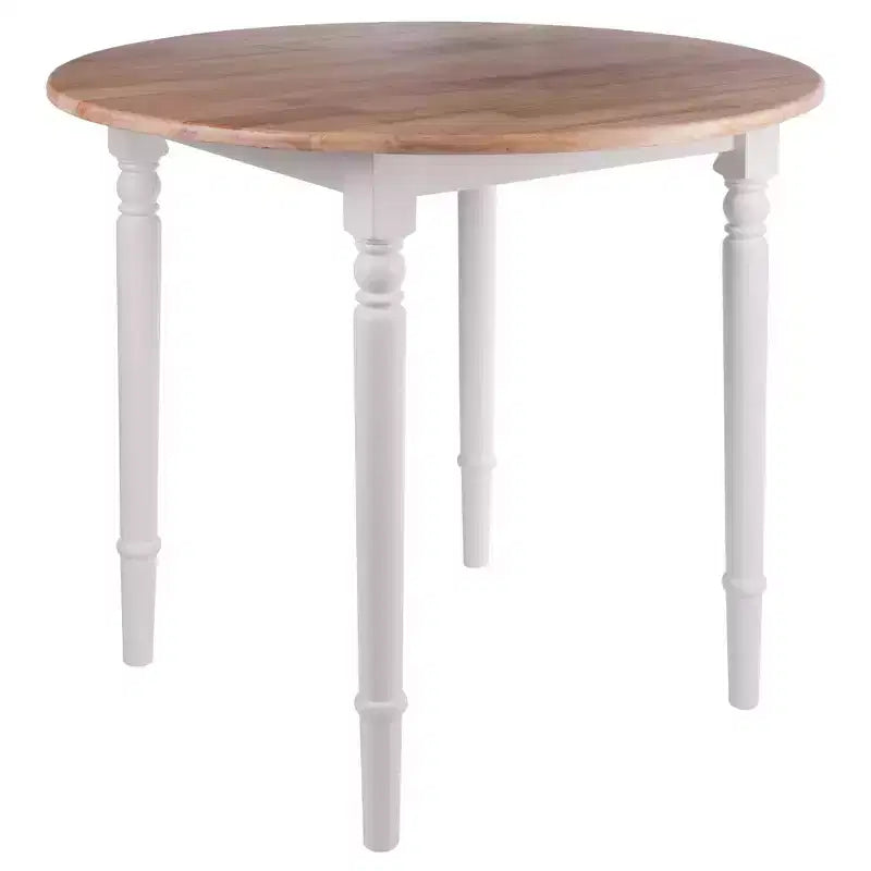 Table à manger Sorella 5 pièces Naturel/Blanc : Plateau rond à rallonge, Bois massif, 4 chaises Windsor