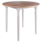 Table à manger Sorella 5 pièces Naturel/Blanc : Plateau rond à rallonge, Bois massif, 4 chaises Windsor
