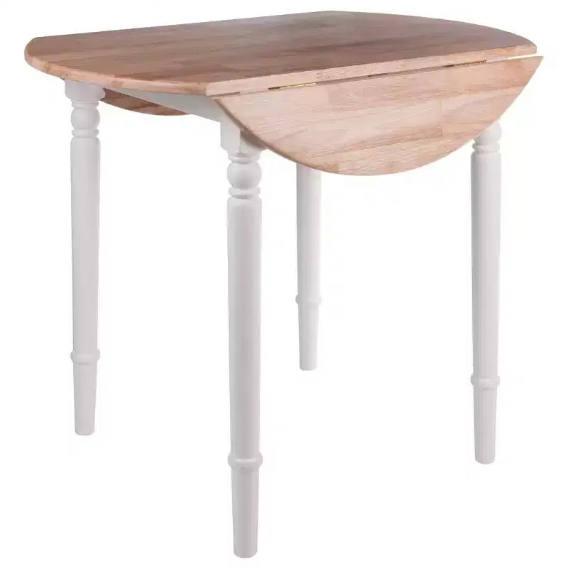 Table à manger Sorella 5 pièces Naturel/Blanc : Plateau rond à rallonge, Bois massif, 4 chaises Windsor