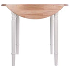 Table à manger Sorella 5 pièces Naturel/Blanc : Plateau rond à rallonge, Bois massif, 4 chaises Windsor
