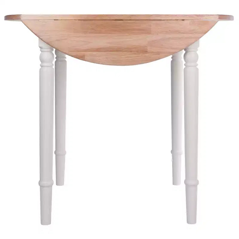 Table à manger Sorella 5 pièces Naturel/Blanc : Plateau rond à rallonge, Bois massif, 4 chaises Windsor