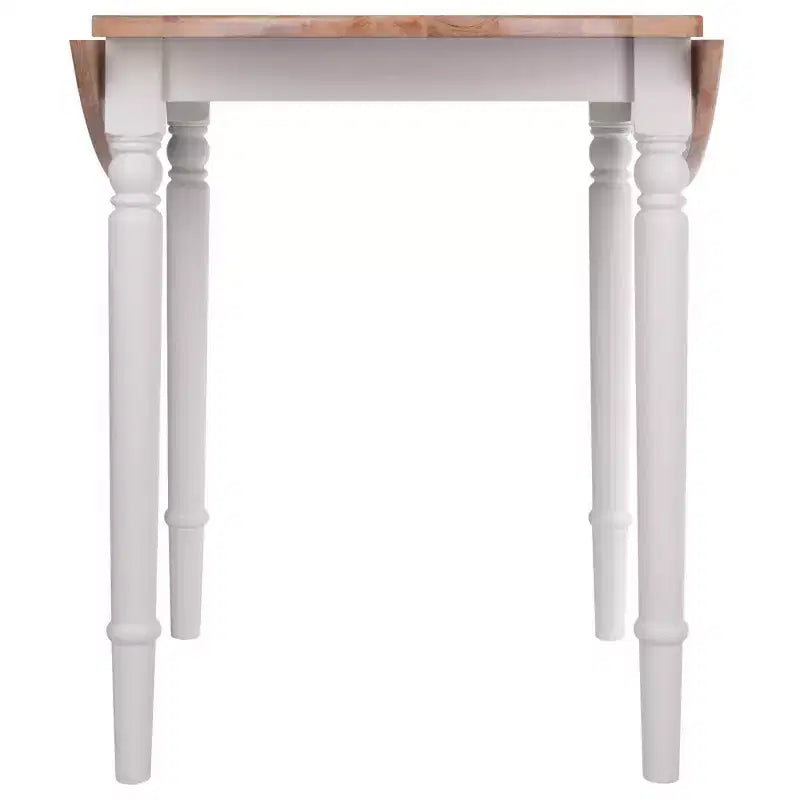 Table à manger Sorella 5 pièces Naturel/Blanc : Plateau rond à rallonge, Bois massif, 4 chaises Windsor