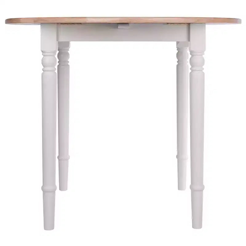 Table à manger Sorella 5 pièces Naturel/Blanc : Plateau rond à rallonge, Bois massif, 4 chaises Windsor