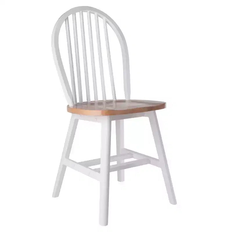 Table à manger Sorella 5 pièces Naturel/Blanc : Plateau rond à rallonge, Bois massif, 4 chaises Windsor