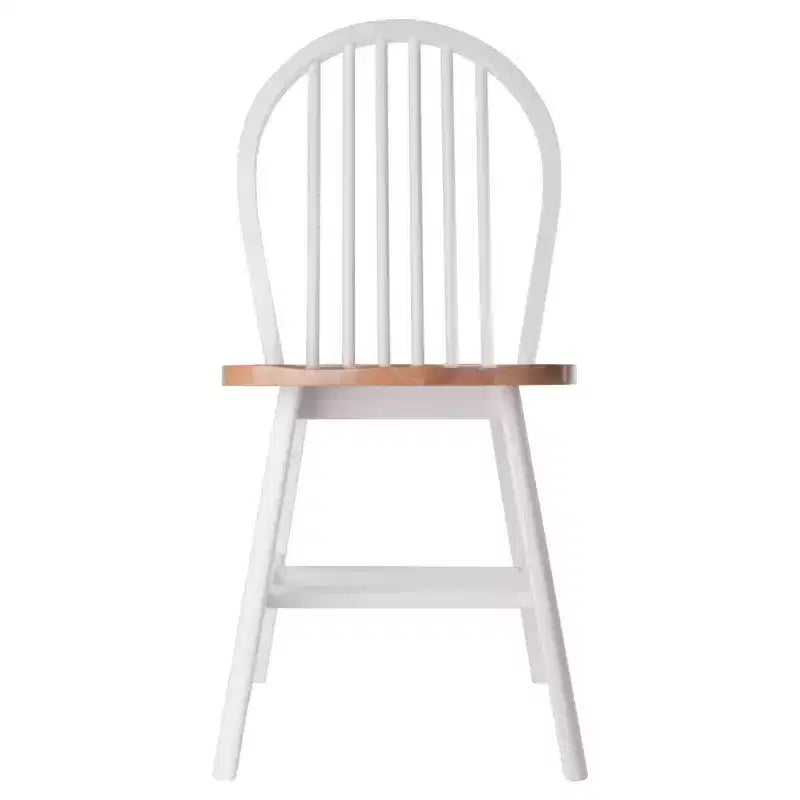 Table à manger Sorella 5 pièces Naturel/Blanc : Plateau rond à rallonge, Bois massif, 4 chaises Windsor