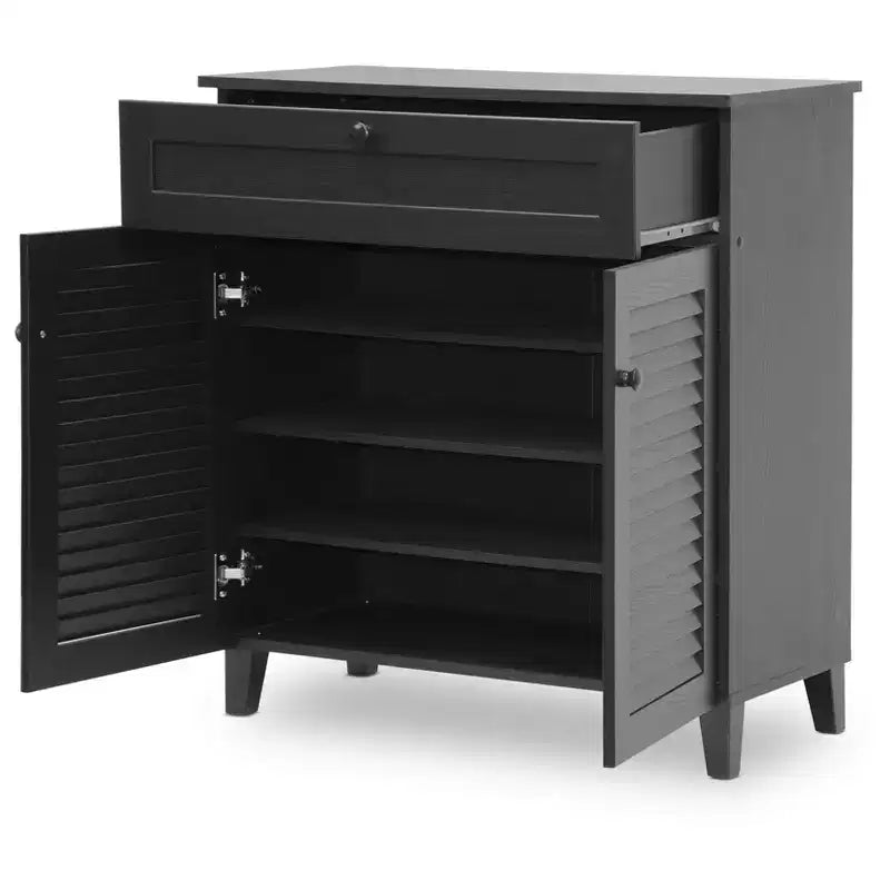 Calvin Shoe - Armoire de rangement - Espresso : Organiseur moderne avec 4 étagères et un tiroir