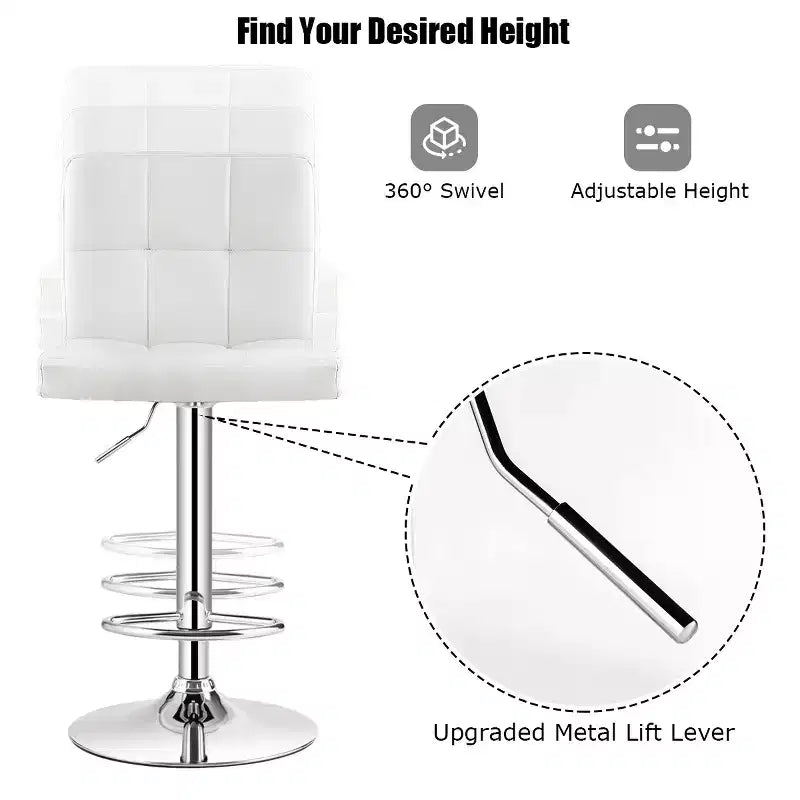 Tabourets de bar réglables en cuir PU pivotants pour comptoir de cuisine, blanc