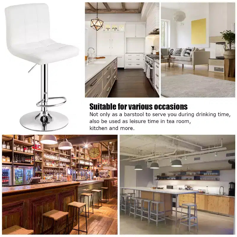 Tabourets de bar réglables en cuir PU pivotants pour comptoir de cuisine, blanc