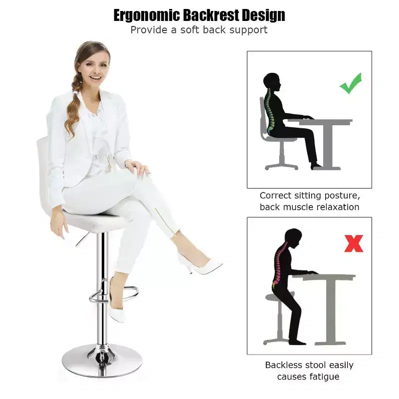 Tabourets de bar réglables en cuir PU pivotants pour comptoir de cuisine, blanc