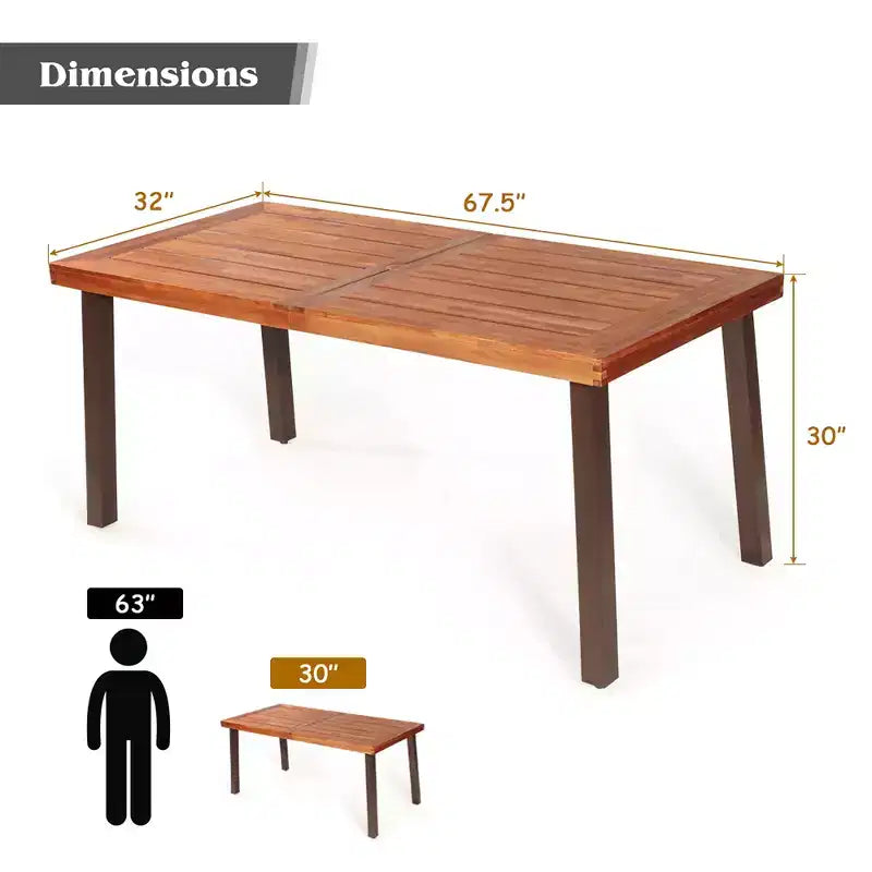 Table à manger rectangulaire en bois d'acacia Meuble rustique intérieur et extérieur