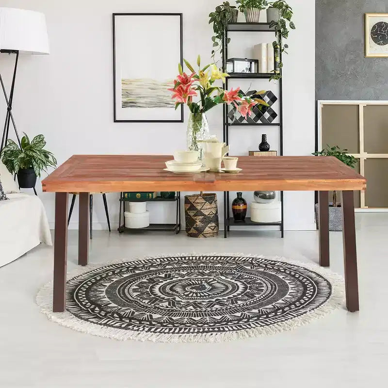 Table à manger rectangulaire en bois d'acacia Meuble rustique intérieur et extérieur