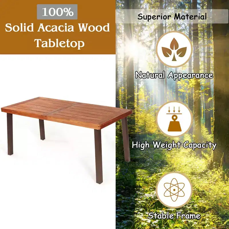Table à manger rectangulaire en bois d'acacia Meuble rustique intérieur et extérieur
