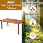 Table à manger rectangulaire en bois d'acacia Meuble rustique intérieur et extérieur
