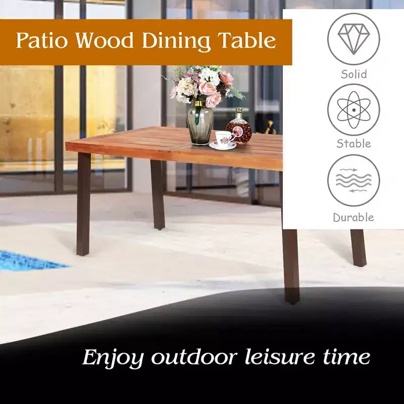 Table à manger rectangulaire en bois d'acacia Meuble rustique intérieur et extérieur