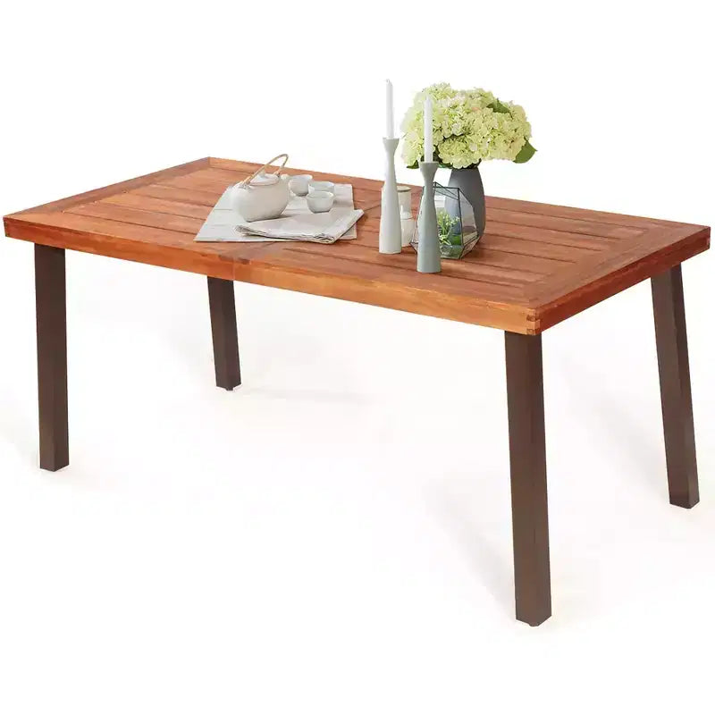 Table à manger rectangulaire en bois d'acacia Meuble rustique intérieur et extérieur