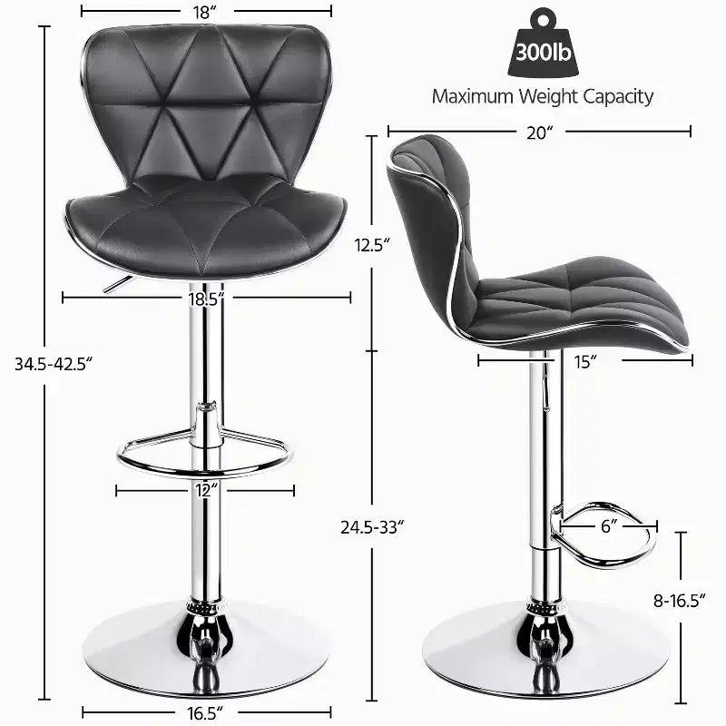 2 tabourets de bar pivotants à hauteur réglable en similicuir et rembourrés