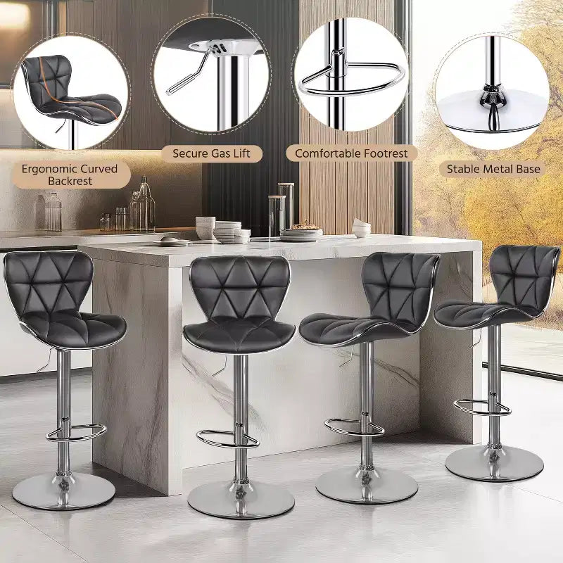 2 tabourets de bar pivotants à hauteur réglable en similicuir et rembourrés